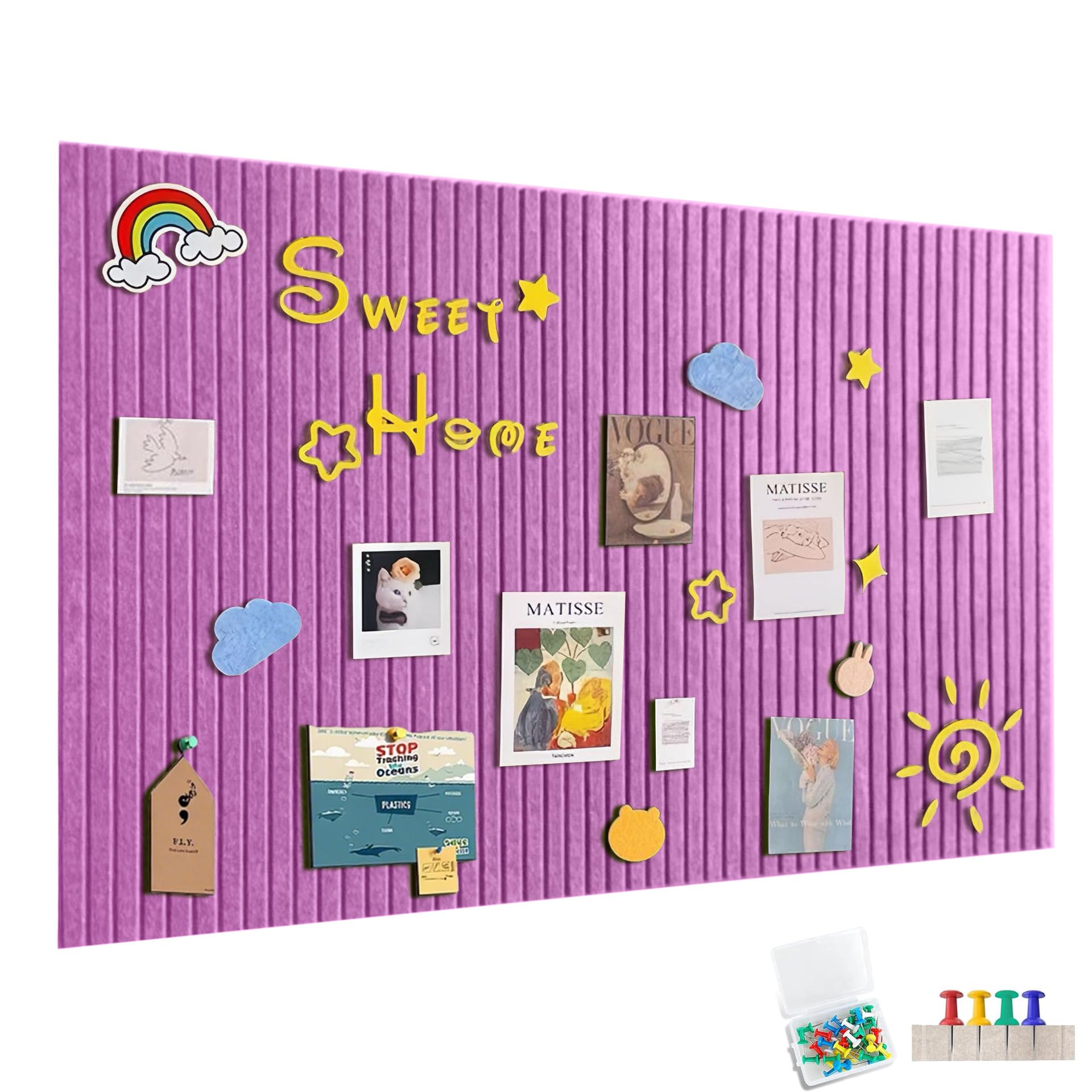 90 x 60 cm Large Felt Notice Board, Self-Adhesive, Felt Board, Memo Boards with 30 Push Pins, Bulletin Board, Wall Decoration for Office, Kitchen, Photos Memos, Rose — image 1