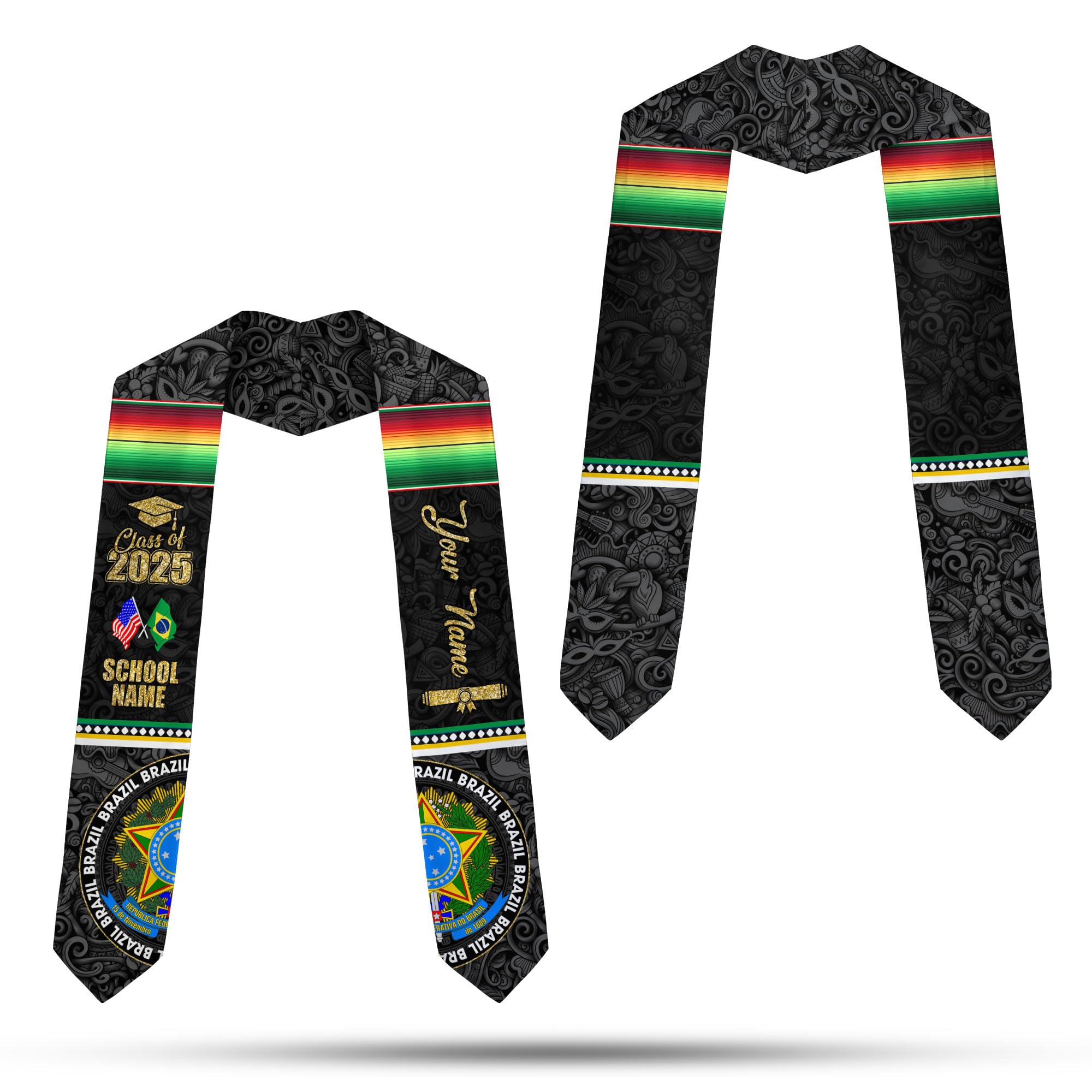 MonkeyVan Brazil Graduation Stole Custom Brazil American Flag Graduation Sash Brazilian Flag Graduation Stole Class of 2025 Bz13
