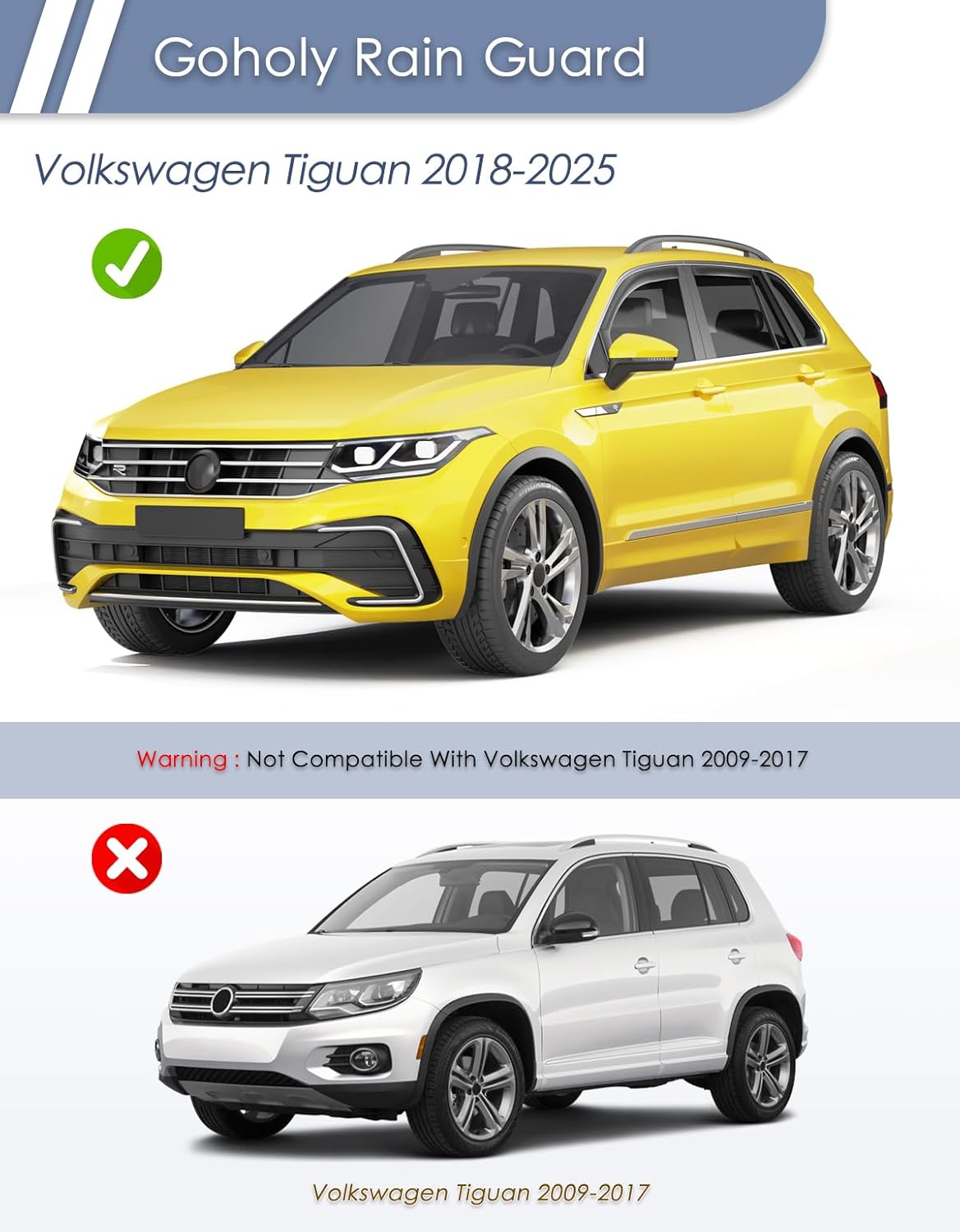 in-Channel Window Rain Guard for Fit for Volkswagen Tiguan 2018-2024 Rain Guards Side Window Visors Low Profile Vent Visor Window Deflectors Vent Shades Car Accessories