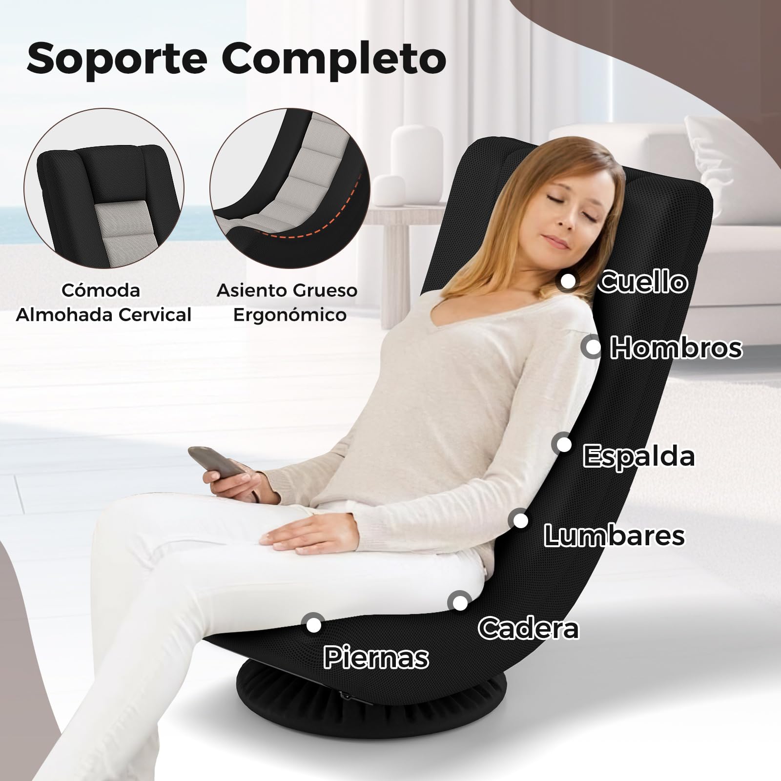 COSTWAY Silla de Suelo Giratoria 360°, Silla de Juego con Respaldo Ajustable en 4 Posiciones, Sofá Perezoso con Soporte Integral, Base de Metal, Silla de Piso para Lectura y Videojuegos (Gris)