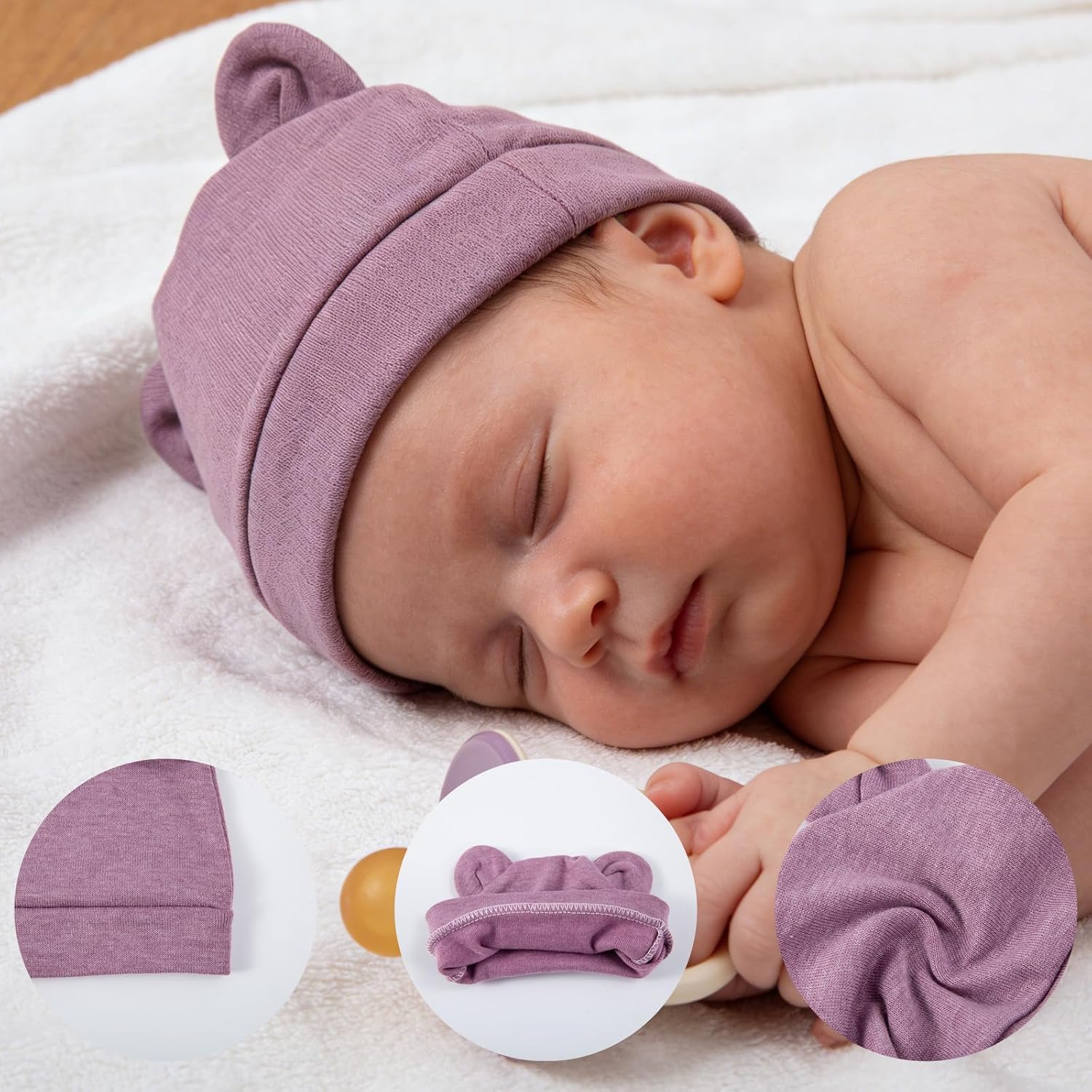 8 Pack Baby Newborn Hats Bear Ears Baby Infant Preemie Beanie Hats Soft Cap for Infant Baby Girls Boys, 0-3 Months