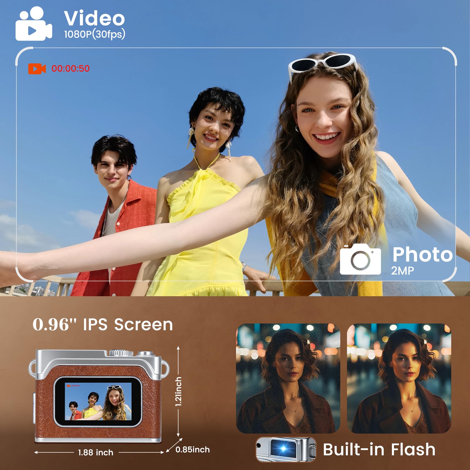 Mini cámara con llavero – Mini cámara digital retro HD de 1080p, compacta retro con tarjeta SD de 32 GB, pantalla HD de 0.96 pulgadas, grabadora de video portátil de bolsillo para grabación de fotos