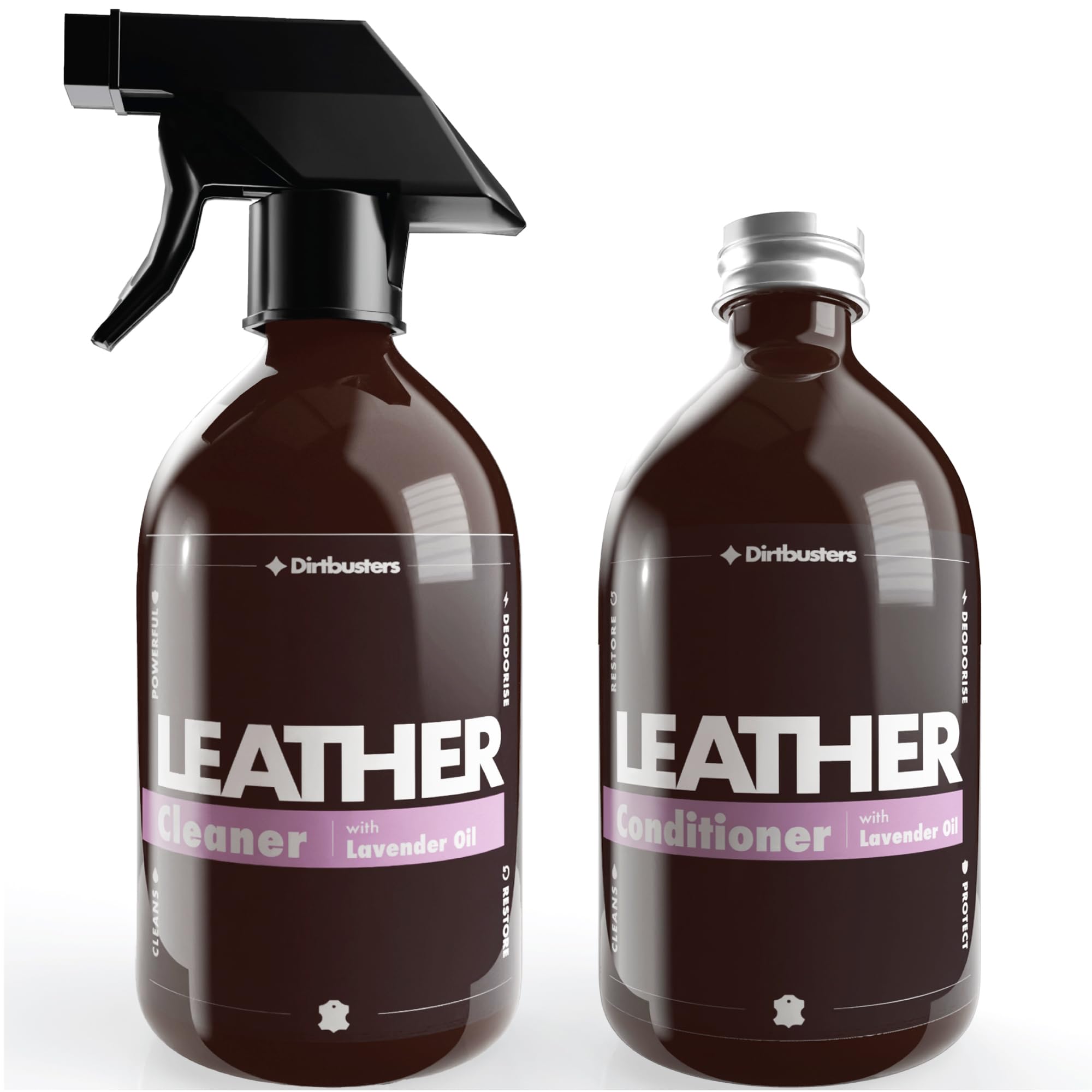 Dirtbusters Lavender Leather Cleaning And Conditioner Kit, Clean, Protect, Condition, Restore & Deodorise With Oil For Leather Sofas, Furniture, Shoes, Bags, Car Seats, Saddles & Tack (2X500ml)