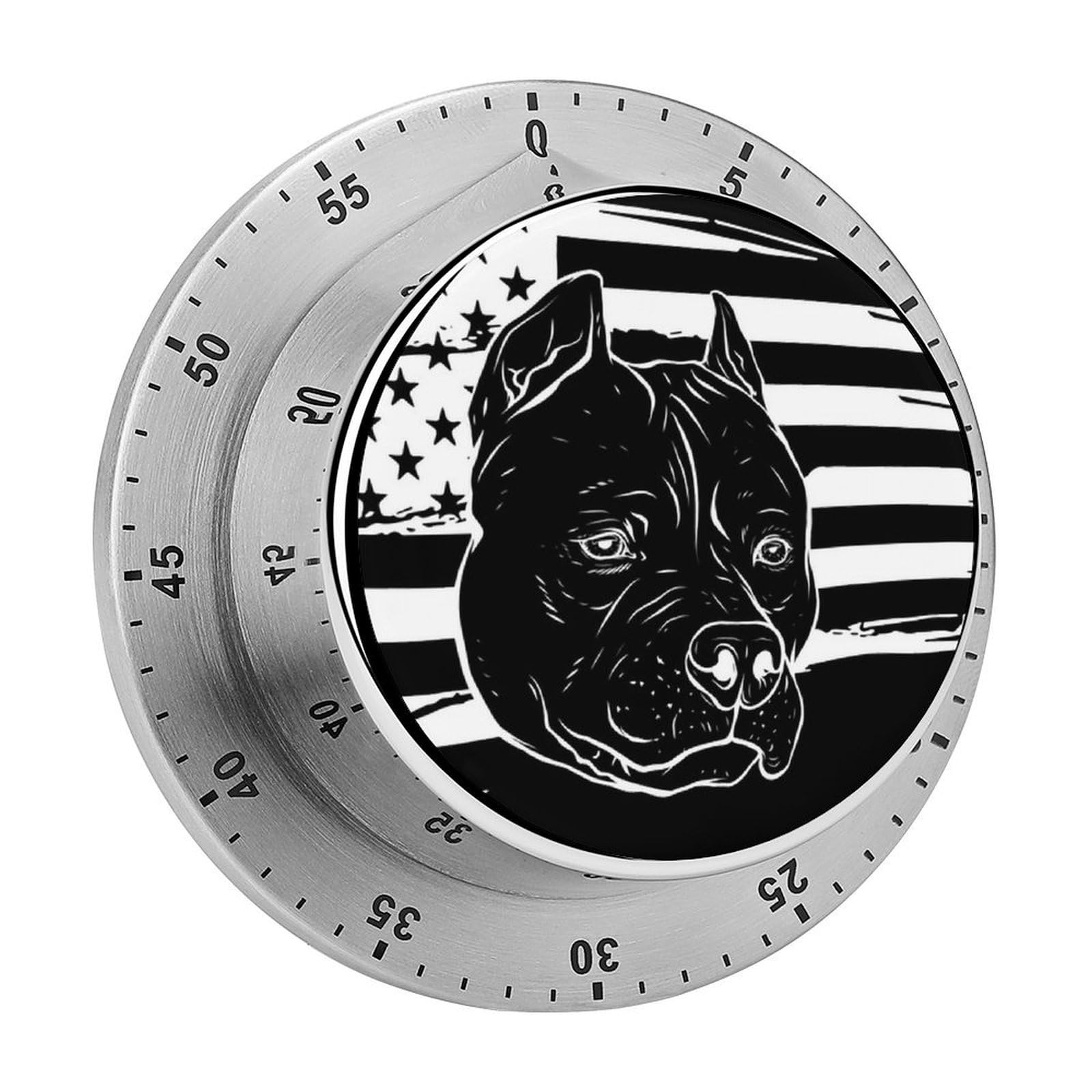 Pitbull Black and White American Flag Circular Rotating Timer, Suitable for Kitchen and Bedroom