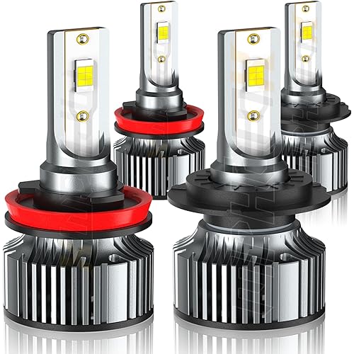 XWQHJW LED Headlight Bulbs Compatible For Ford Fusion 2006-2018, H7 H11 High Low Beam Light Bulbs Replacement Halogen, 6000K White, Plug and Play, Pack of 4
