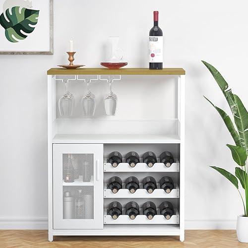 Miniatura 9 de IDEALHOUSE Armario de bar de vinos de 3 niveles con estante y cajón desmontable para vinos, aparador industrial y gabinete de buffet con soporte de