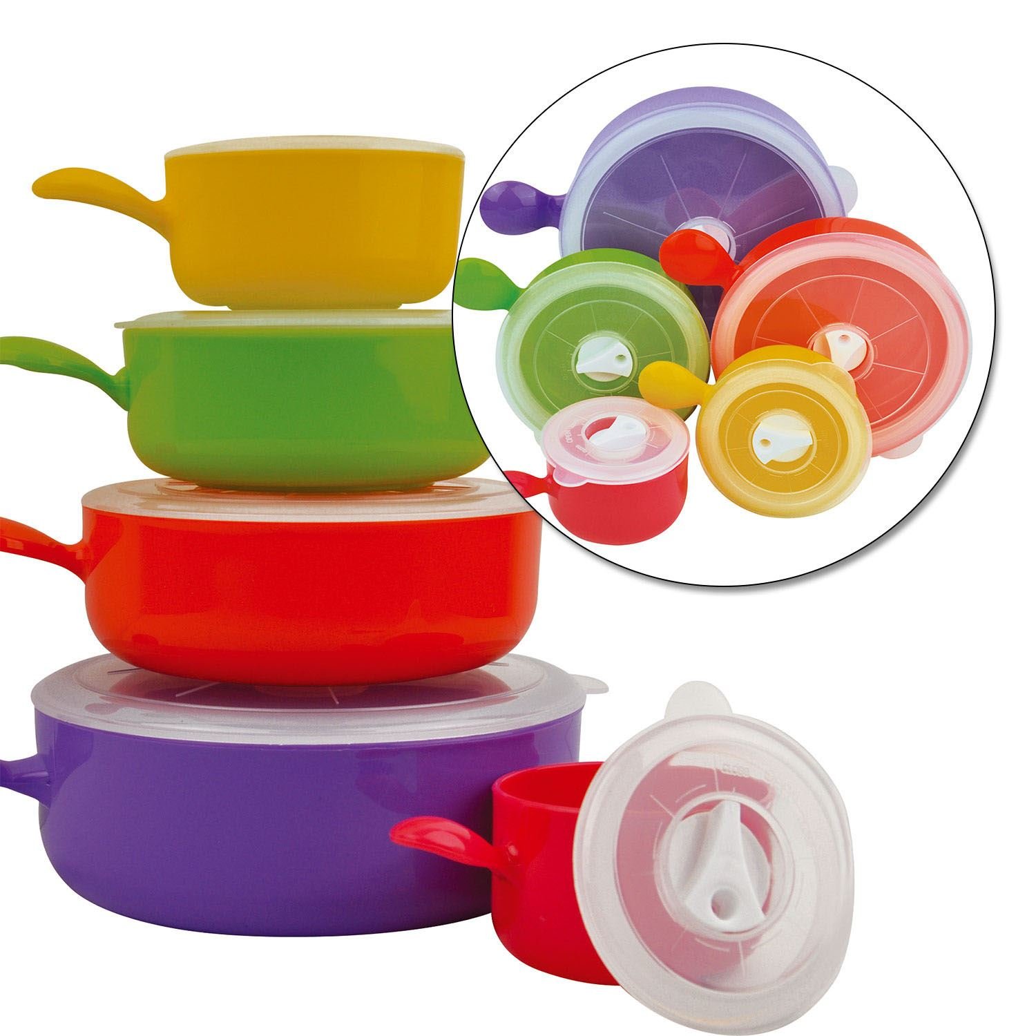 Taylor & Brown® 5pc Coloured Microwave Food Cooking Bowls Set with Lids Pot Pan Containers