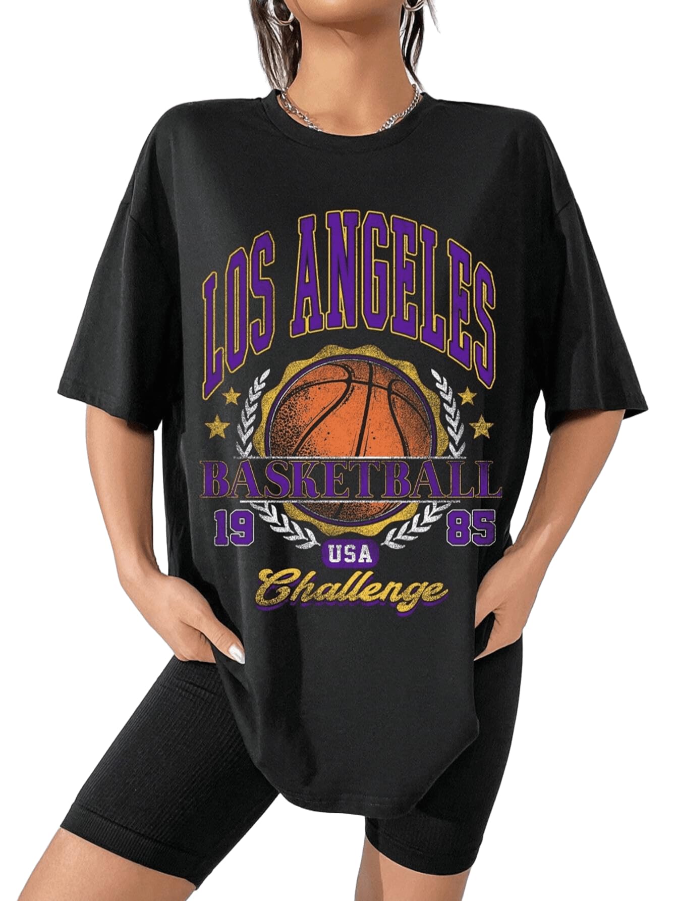sxv style SXV 'Los Angeles Basketball' Printed Cool Aesthetic Oversized Baggy Cotton T-Shirt-picture-27