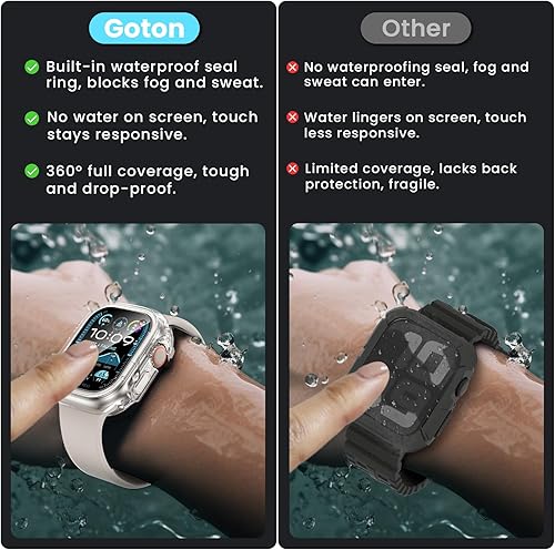 Miniatura 9 de Goton - Funda protectora de pantalla impermeable para Apple Watch serie SE 6, 5, 4, 1.732in, 360 de vidrio templado integrado, parachoques delantero