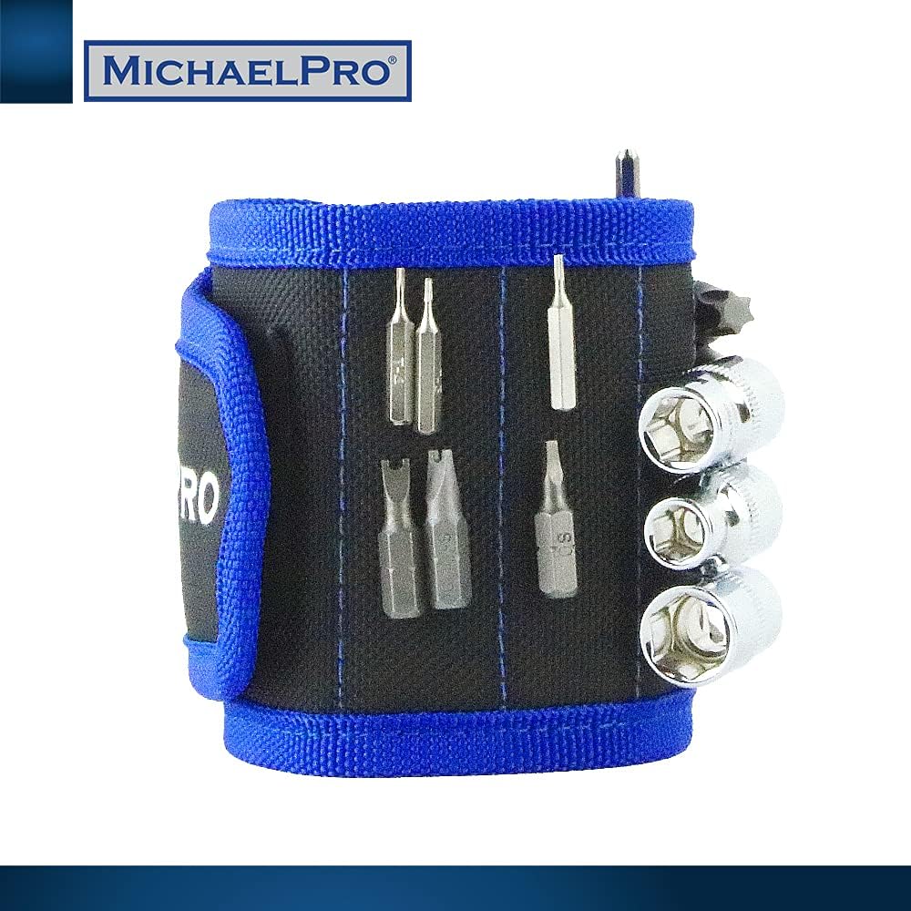 MichaelPro Magnetic Wristband for Screws, Nails and Drill Bits, Tool Belt with 15 Strong Magnets, Easy Hardware Access, Auto Repair & Construction Accessories, Ideal Gift for Men and Women - MP015001