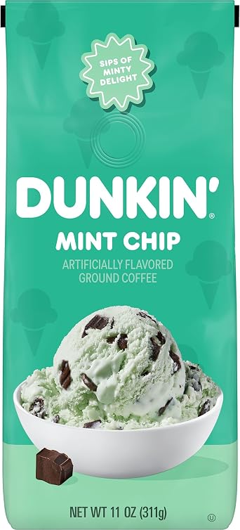 Dunkin  Mint Chip Artificially Flavored Coffee, Ground Coffee, 11 Oz. Bag