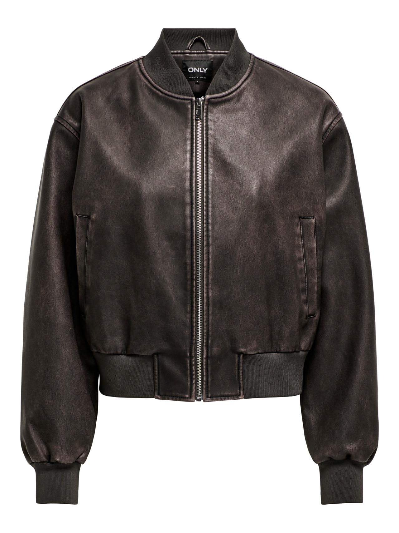 ONLY Women's Onljane Faux Leather Washed Bomber OTW Bomber Jacket, chocolate brown, XS