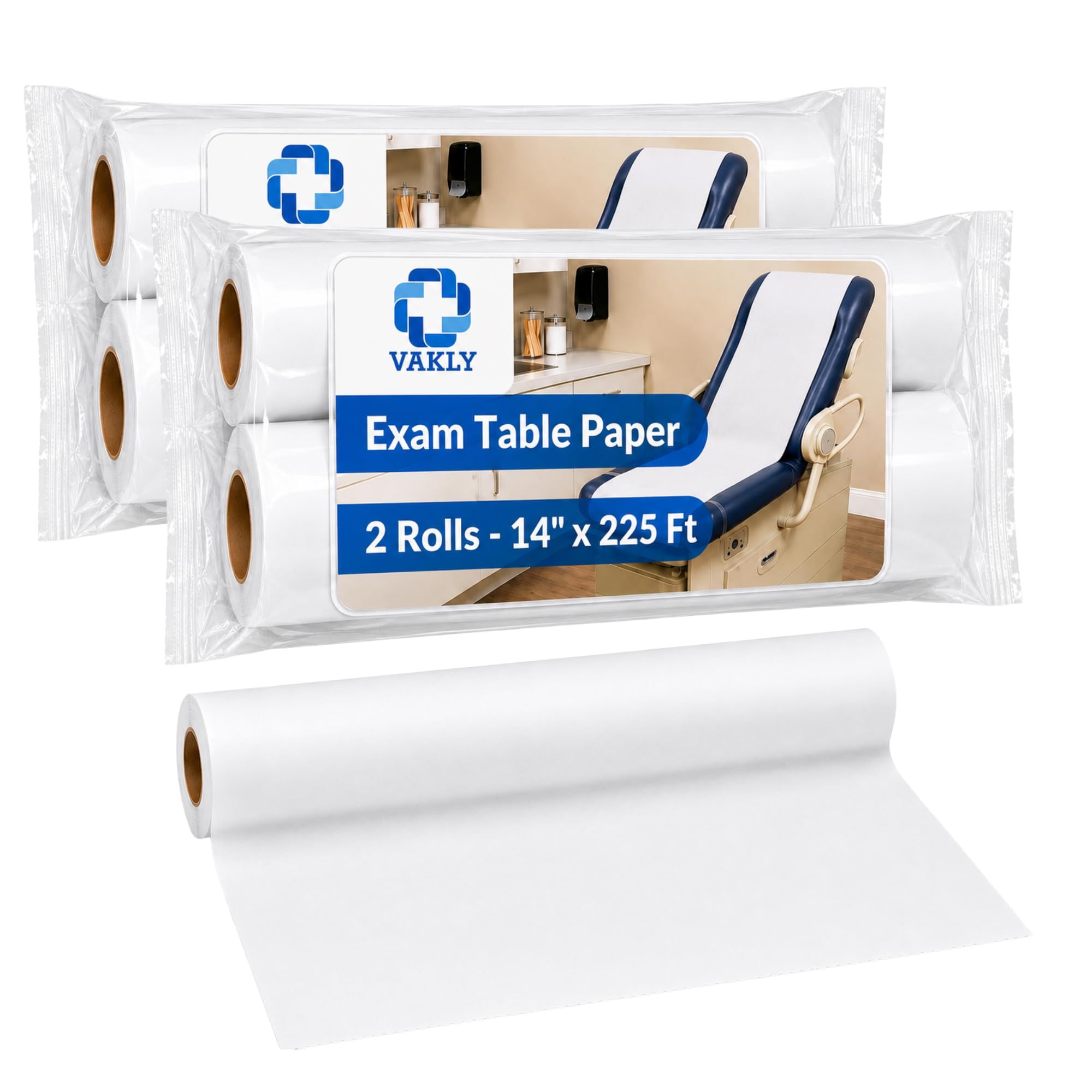 Vakly Exam Table Paper Roll 14 in x 225 ft Smooth, Disposable, 2 Rolls (4)