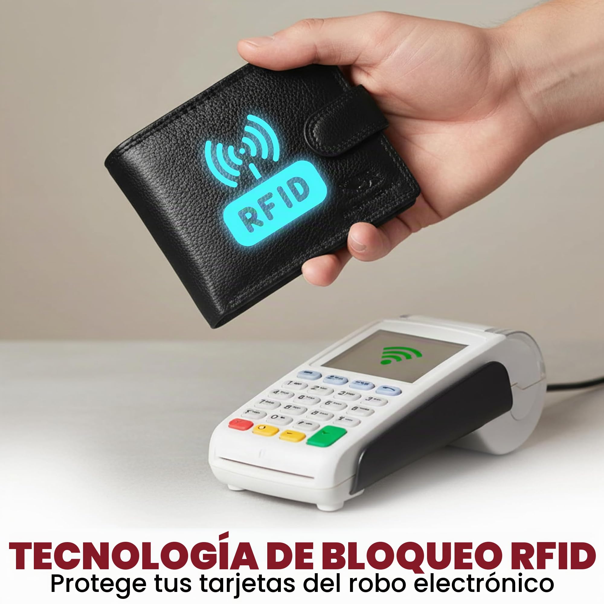 MORUCHA Cartera negra de cuero con bloqueo RFID para hombre, 6 ranuras para tarjetas de crédito, 2 compartimentos para monedas, 1 bolsillo para monedas, 1 cartera para tarjetas de identificación #M25
