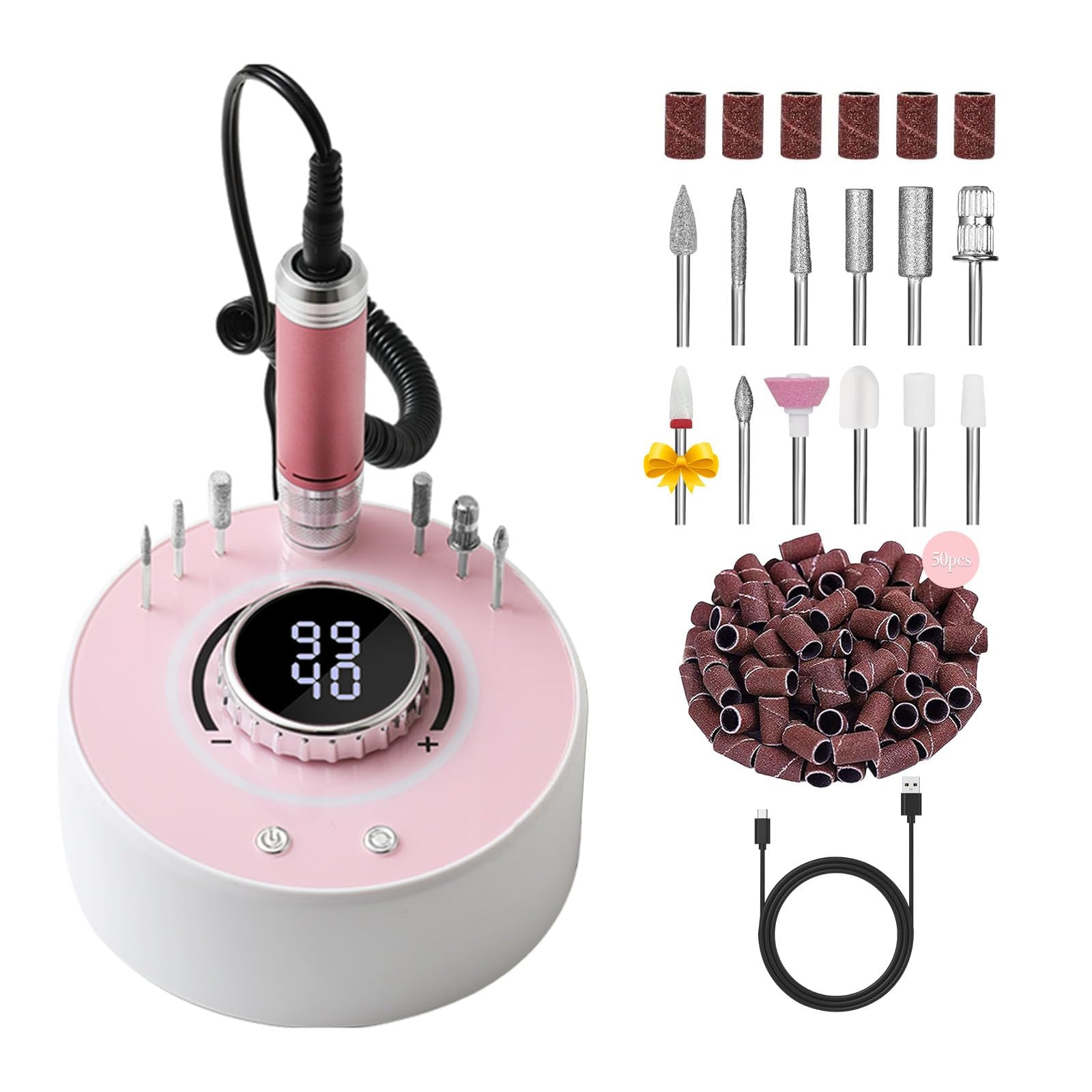 Trapano elettrico per unghie con motore brushless, 40000 giri/min, lima professionale senza fili per rimozione di acrilico e gel, kit per manicure e pedicure ricaricabile con 12 punte per uso