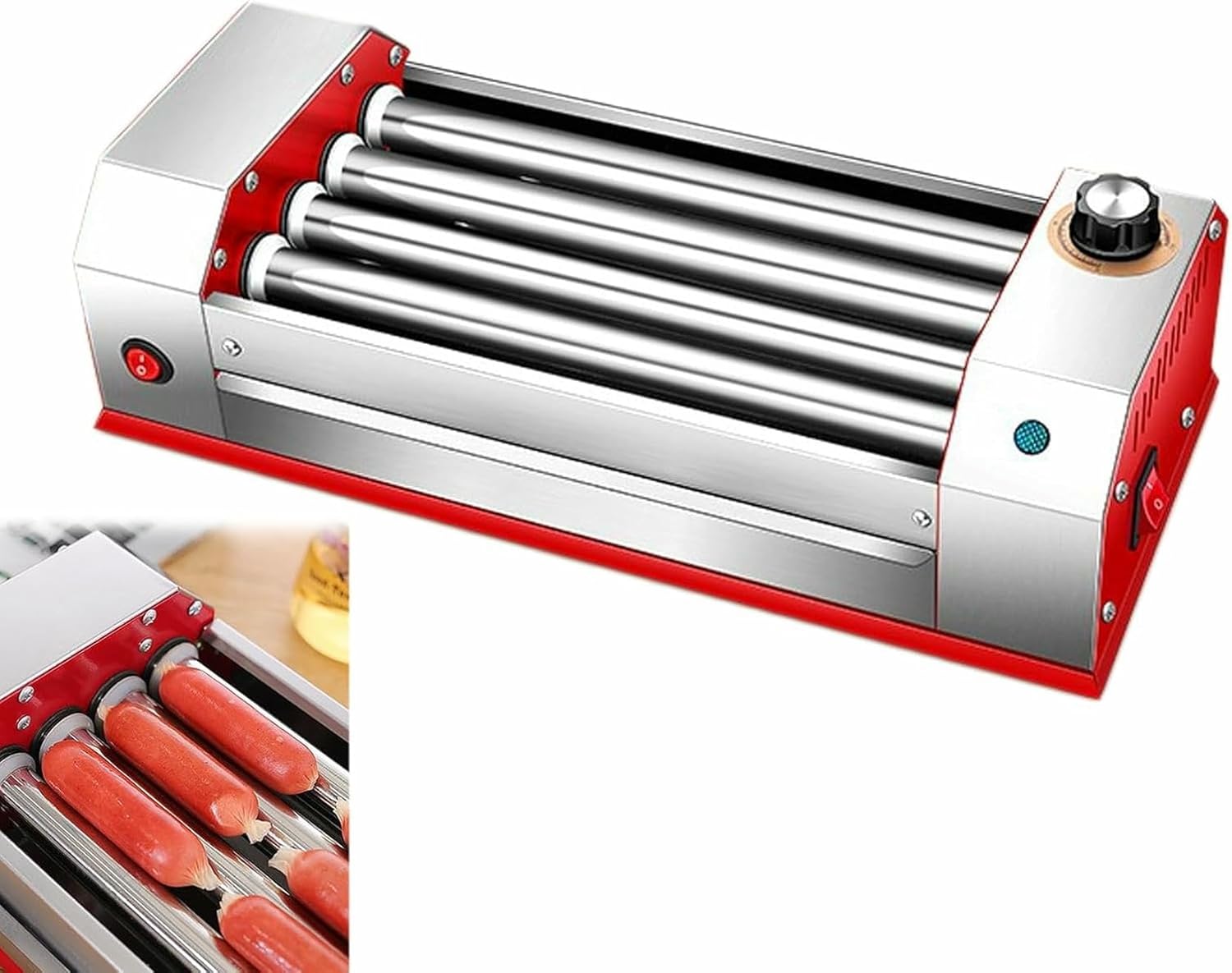 Hot Dog Drum Machine, Electric Hot Dog Cooking Grilling Machine with Double Switch/Stainless Steel Oil Pan, Suitable for Convenience Stores