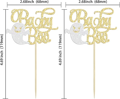 Miniatura 2 de Gyufise 24 piezas espeluznantes para cupcakes Baby Boo con purpurina dorada, fantasma, pequeños abucheos, decoración de pasteles de baby shower,