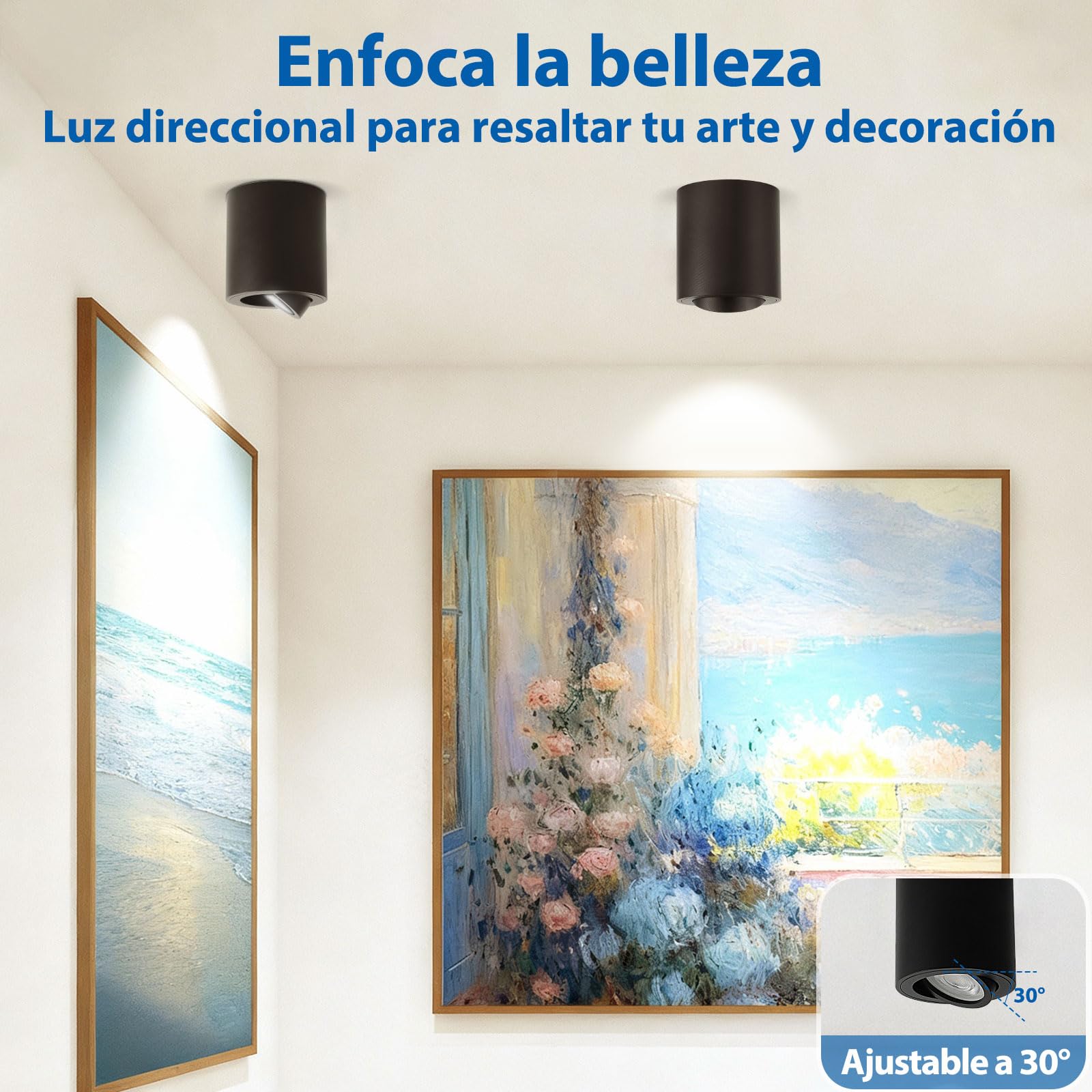 6 LED Foco de Techo Interior Recibidor Negro Orientable 3000K / 4000K / 6000K, 6.5W Focos Superficie Gu10 Regulable Cilindro Aluminio, Aplique Techo Ceiling Pasillo Hallway 230V 550LM, Cilindrico