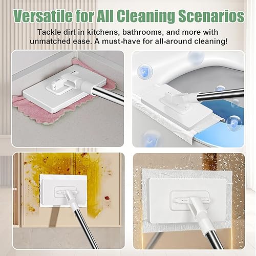 Miniatura 6 de Trapeador de polvo desechable con 4 paños reutilizables, mini trapeador plegable, mopa plana giratoria de 361 para almohadillas secashúmedas, juego