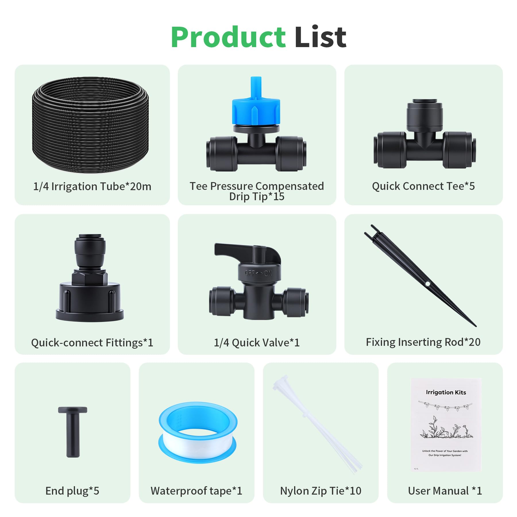 Forever Speed Irrigation System Kit,60 Pcs Drip Irrigation System with 1/4 inch Tubing and Adjustable Nozzle Sprinkler,Garden Watering System for Garden,Greenhouse,Lawn,Patio - Image 2
