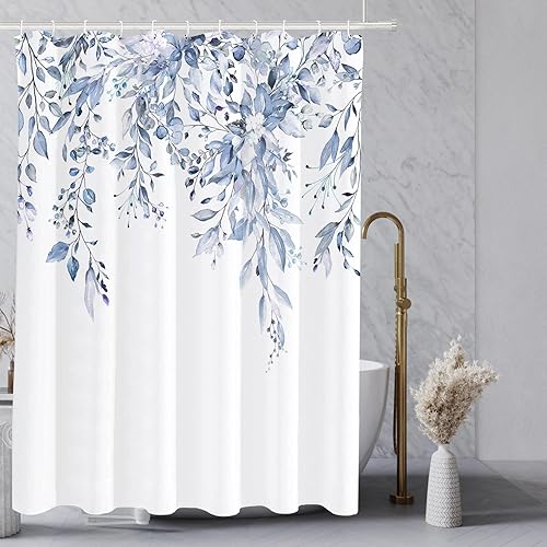 Miniatura 124 de Tititex - Juego de cortinas de ducha de hojas de eucalipto verde con cierres de presión, sin ganchos, forro interior verde, hojas de acuarela en la