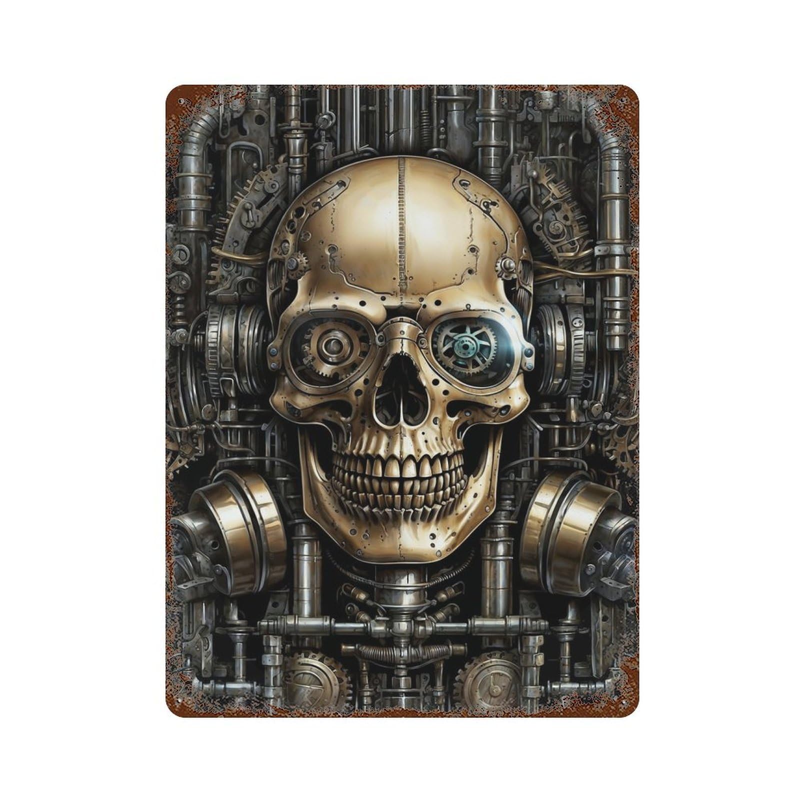 Rust Effect Steampunk Headphones Skull Vintage Rust Metal Sign 15.7"x11.8", Classic Wall Plaque for Shed, Workshop And Garage Wall Decor