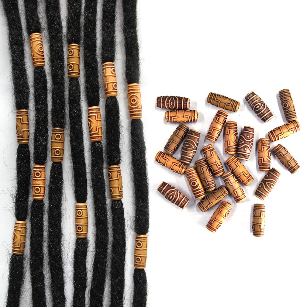 90pcs Braid Dreadlock Beads Hair Jewerly Tube Beads for Braids Imitation Wood Beads Long Barrel Beads（Imitation Wood）