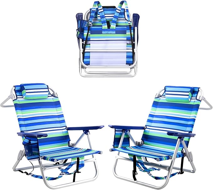Backpack Beach Chairs for Adults (2packs /Stripes_Blue&Green)