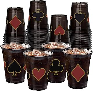 Casino Theme Cups 50 Pcs, Plastic Las Vegas Party Cup 12 oz for Casino Party Decorations Las Vegas Night Themed Holiday Party Game Supplies
