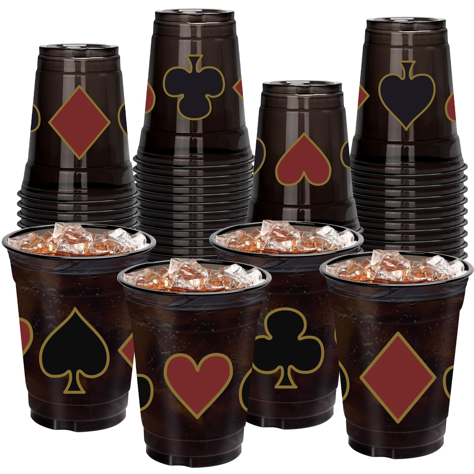 Casino Theme Cups 50 Pcs, Plastic Las Vegas Party Cup 12 oz for Casino Party Decorations Las Vegas Night Themed Holiday Party Game Supplies