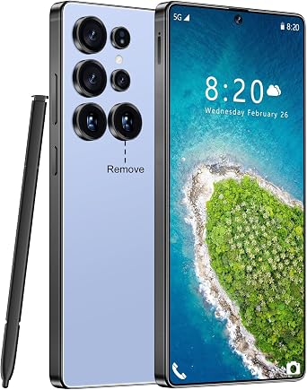 Huness S25 Ultra Unlocked Phone,Built in Pen The Phone,Cell Phone Battery 7000mAh 6.99" HD Screen,Android 14 16+512GB Smartphone,Dual SIM/5G/Face ID/Fingerprint Lock/GPS Blue, 16+512
