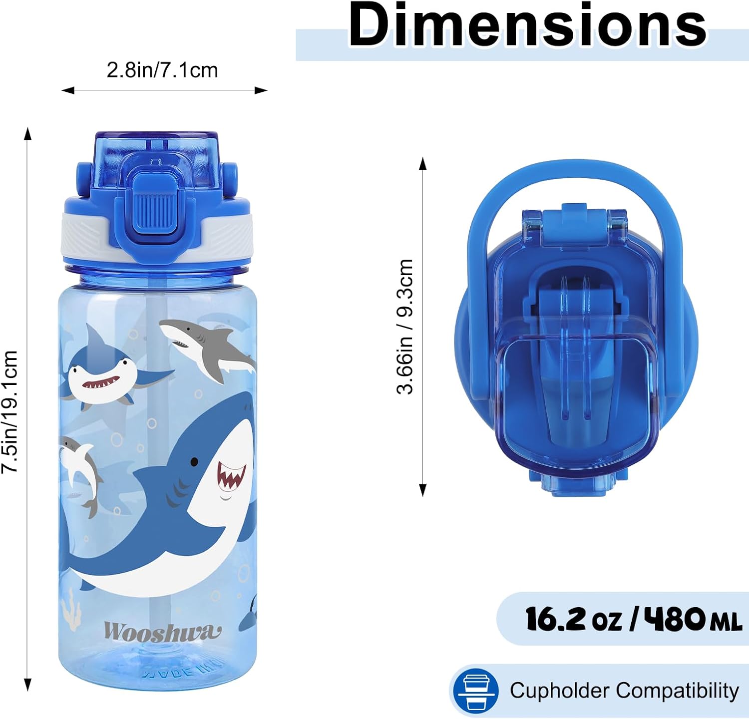 Kids Water Bottle for School, 16 Oz Plastic Water Bottle with Silicone Spout and Pop-Up Cover, BPA Free & Dishwasher Safe (Excavator/Shark) - Image 4