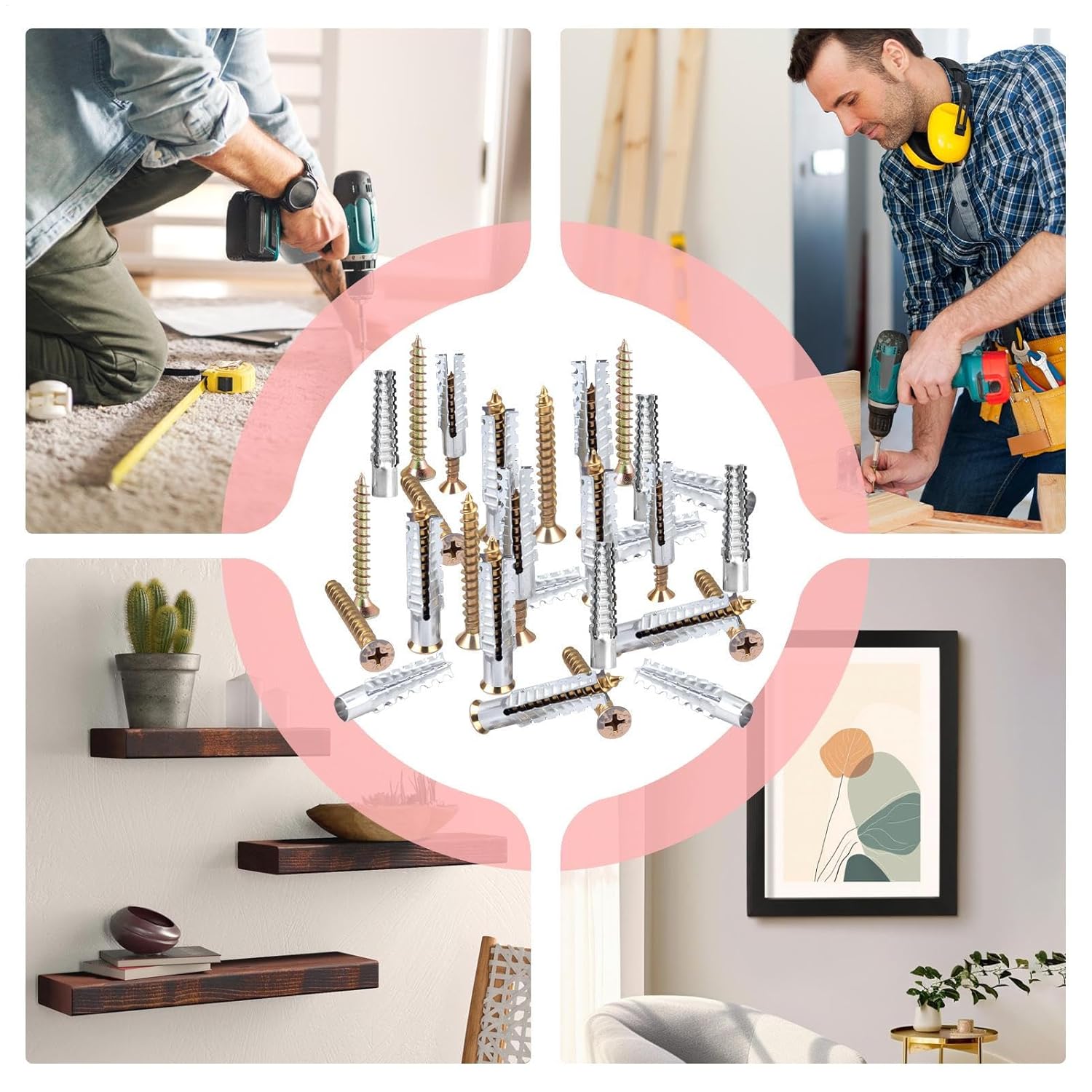 Drywall Screws - Mounting Screws | Wall Fasteners for Drywalls | Expansion Nuts | Hardware Nut for Cabinet Door Bookshelf Plaster Board Drilling Picture Mounting Furniture Shelf Wardrobe