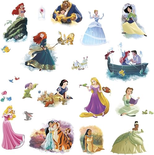 RoomMates RMK3278SCS Disney Princess Dream - Calcomanías de pared grandes para despegar y pegar, azul, verde, naranja
