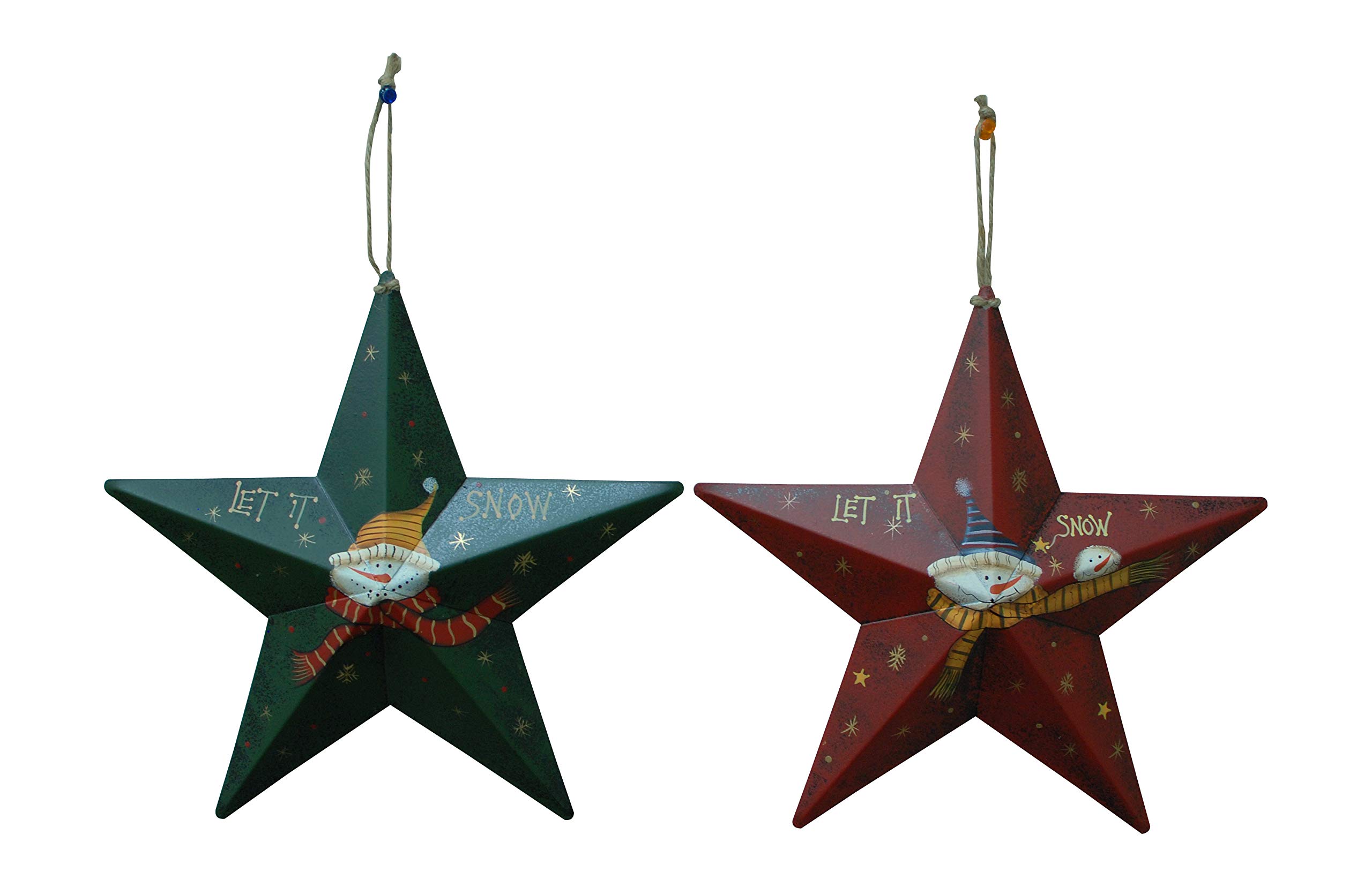 WHY Decor Metal Barn Star with Snowman Pattern Christmas Tree Snowman Ornaments Set of 2 Tree Decorations Christmas Star Hanging Ornament Xmas Ornament Holiday Decor for Wall Door Home Decor