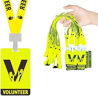 25 Pack Volunteer Lanyard with Plastic Card Set,Vistor PVC Badges Bulk Identification Pass Card for School,Church,Fundraising, Events, Activities (Yellow)