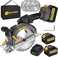JEXUGK 6-1/2" Cordless Circular Saw, Brushless 6000RPM with 2x6.0Ah Batteries, Max 2-1/4" Cut Depth for Precise Wood Cutting