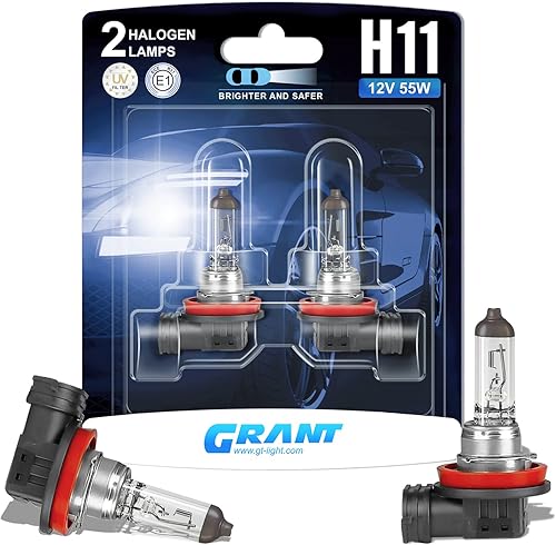 GRANT H11 Bombillas halógenas para faros delanteros, paquete de 2 bombillas de repuesto de haz alto y bajo y niebla, bombillas de alto rendimiento