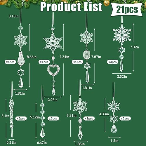 Miniatura 5 de Adornos de cristal para decoración de árbol de Navidad, 21 piezas de adornos de árbol de Navidad brillantes deslumbrantes decoración de fiesta,