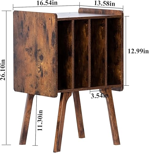 Miniatura 3 de LELELINKY Soporte para tocadiscos, mesa de almacenamiento de discos de vinilo con 4 gabinetes de hasta 100 álbumes, soporte para tocadiscos de Marrón