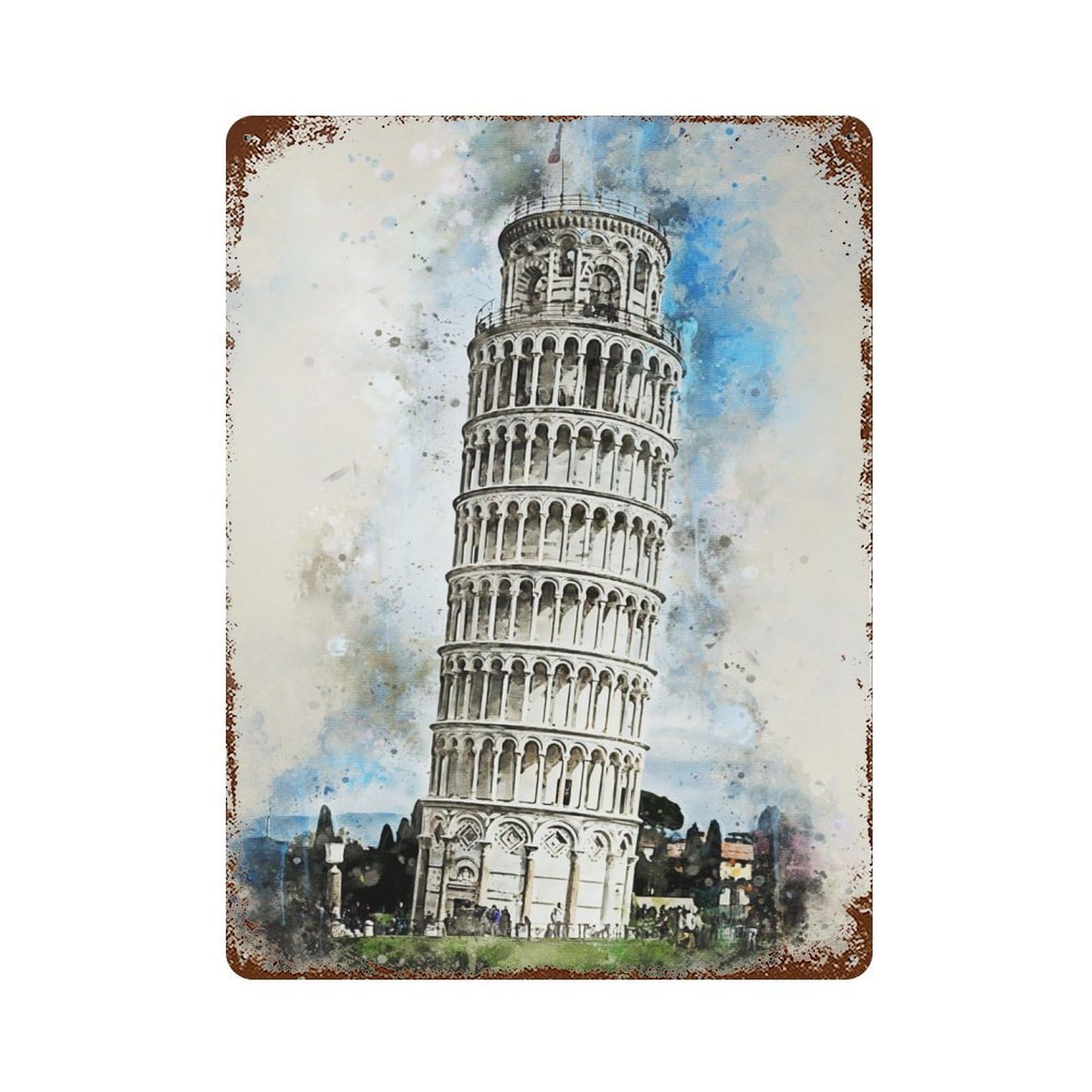 Pisa in Watercolor Vintage Metal Tin Sign 15.7"x11.8", Ideal for Cafe, Home Bar And Lounge Decor
