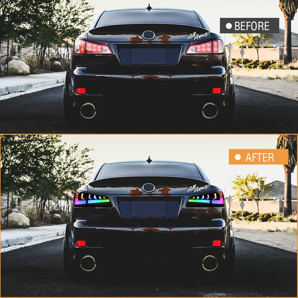 Tail Lights for 2nd Gen Lexus IS250 IS350 2006-2012 IS200d IS F 2008-2014(NOT FOR IS250C/IS350C) Taillight Assembly Rear Lamp with Multicolor DRL Sequential Turn Signal Smoked