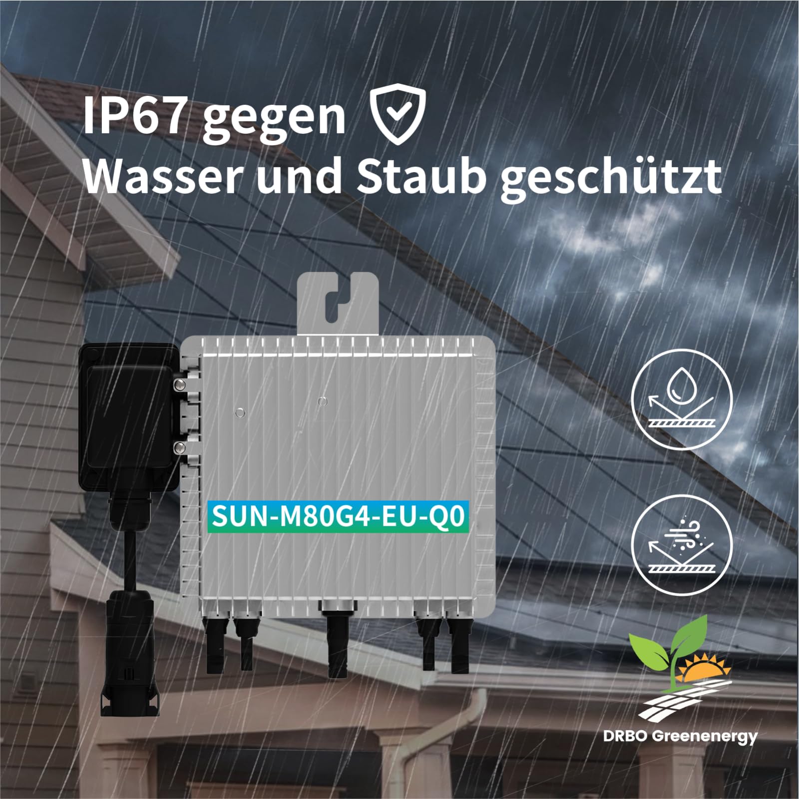 SunLit Deye SUN-M80G4-EU-Q0 800 Watt mit 5m AC-Kabel mit Schukostecker