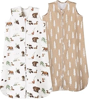 david's kids 100% Organic Cotton Baby Sleep Sack 0-6 Months, Soft Baby Wearable Blankets with 2-Way Zipper, 2 Pack Comfy Sleeping Bags for Infant Newborn Boys Girls Neutral, Small Size, Woodland