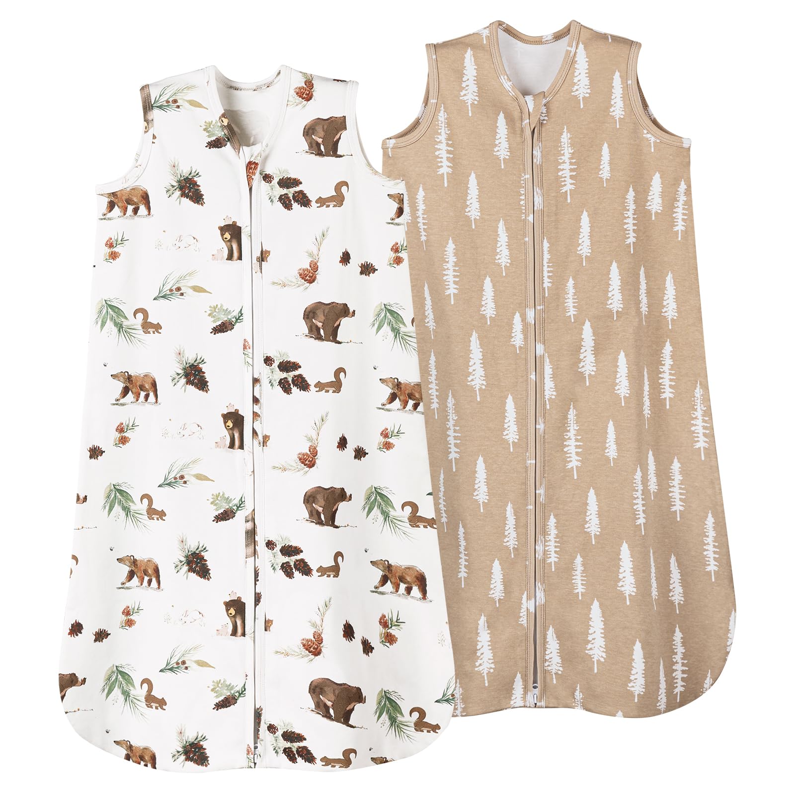 david's kids 100% organic cotton baby sleep sack 6-12 months, soft baby wearable blankets with 2-way zipper, 2 pack comfy sleeping bags for infant newborn boys girls, medium size, woodland
