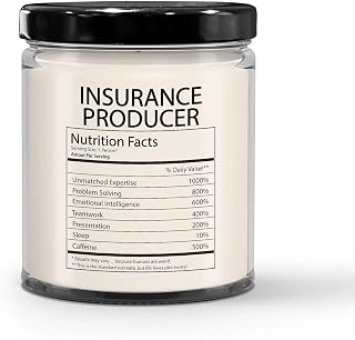Funny Gifts for Insurance Producer Nutrition Facts Label - Christmas Candle for Insurance Agent Staff Insurance Advisor Boss - Thank You, Birthday - Vanilla Scented Soy Wax, 9oz