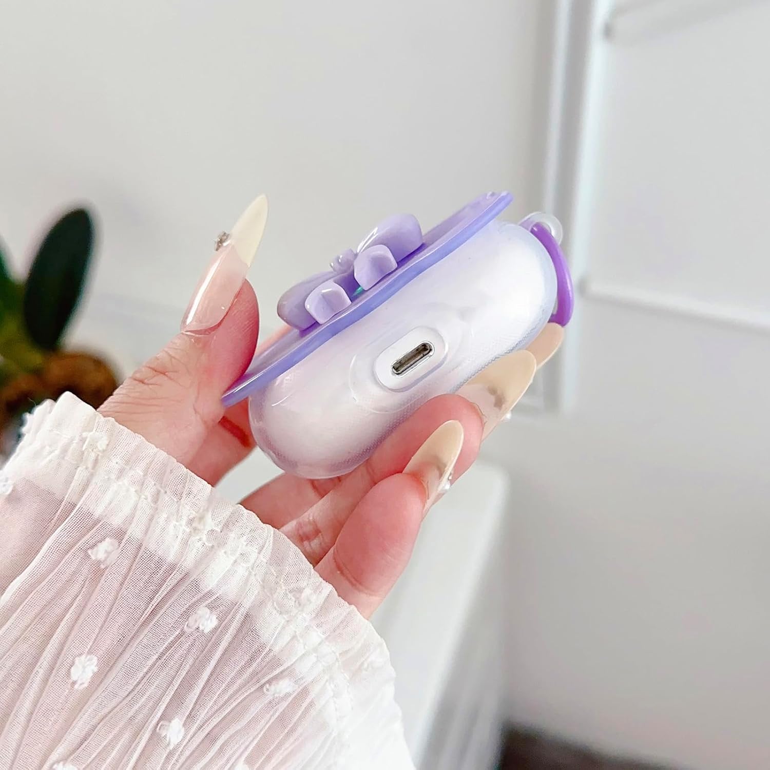 OTOPO Compatible Cute JBL Vibe Beam/Beam 2 Clear Case, Girly 3D Bow Design Soft TPU Protective Shockproof Kawaii Vibe Beam 2/ 200TWS Cover with Cleaner Kit & Keychain Girls Women Purple image 5