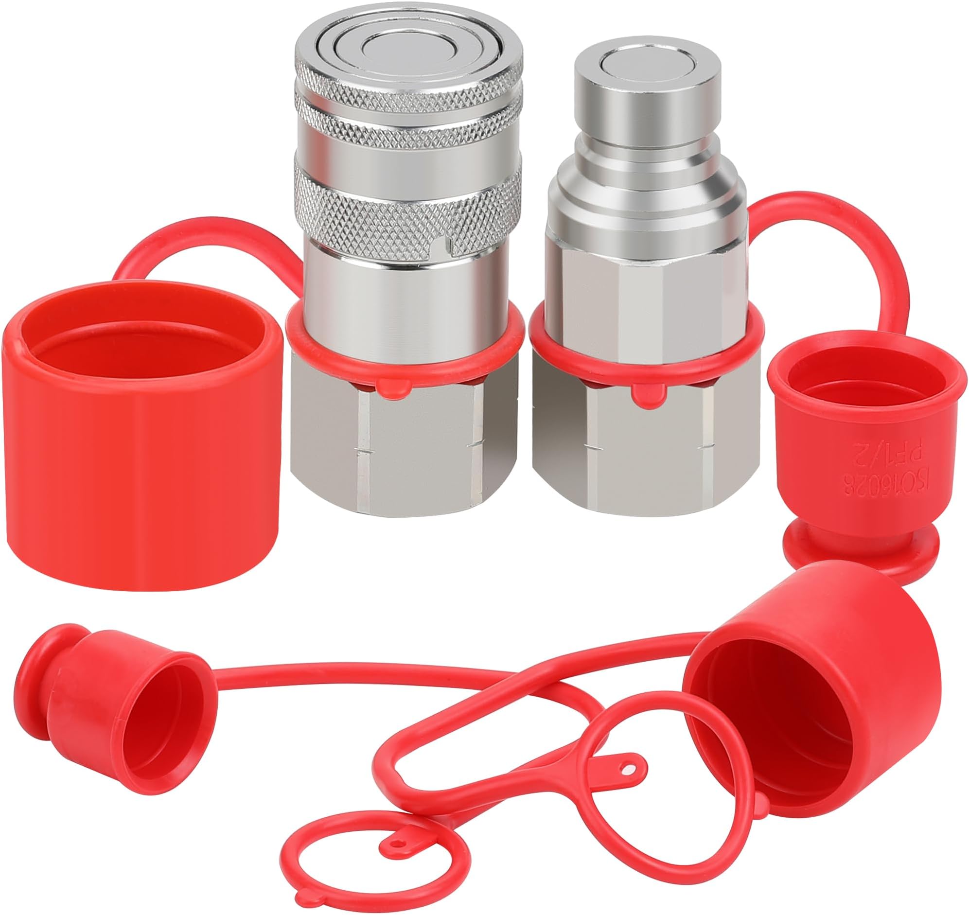 3/4’’ NPT Skid Steer Hydraulic Couplers, Bobcat Flat Face Quick Connect Fittings with 2PCS Dust Covers