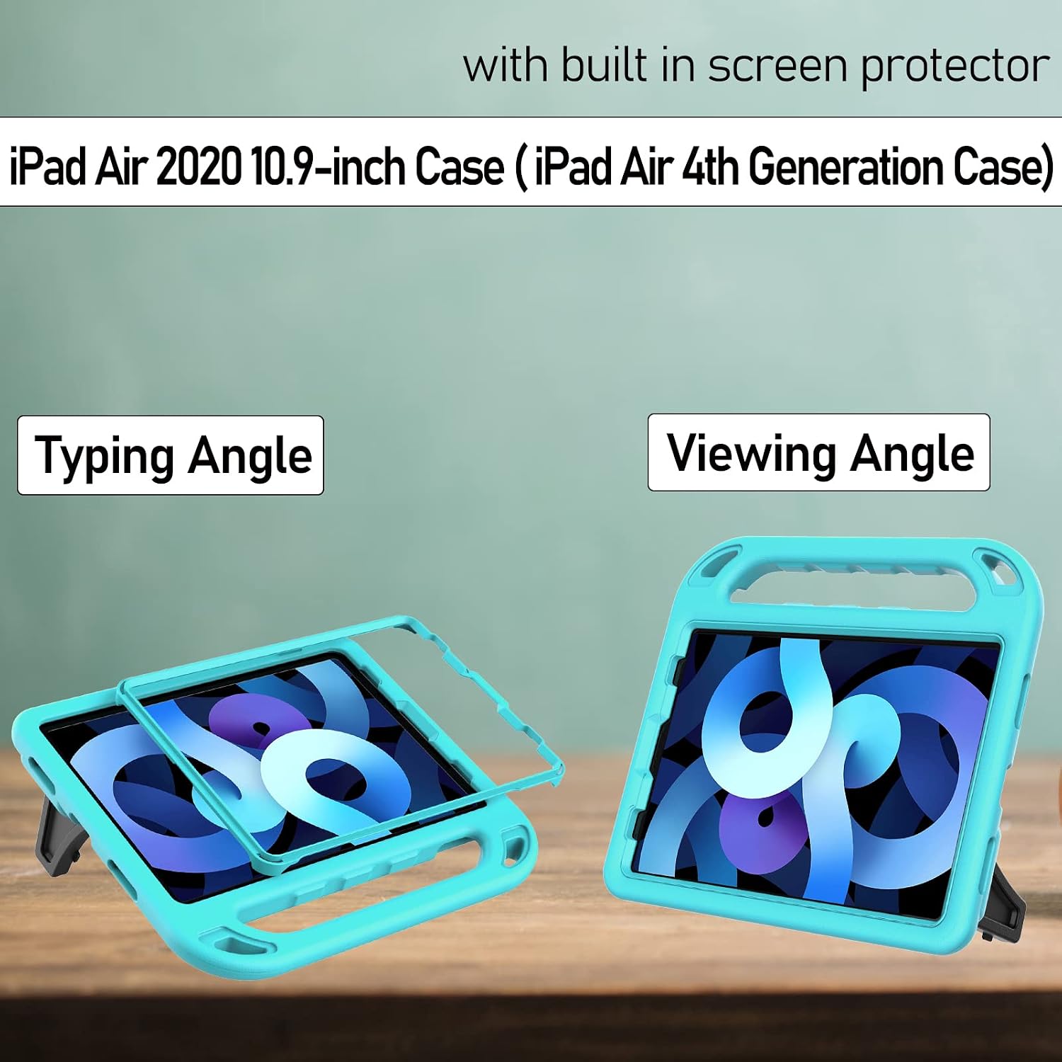LTROP Case for iPad Air 5th/4th Generation Case(2022/2020), iPad Pro 11 Case 2021/2020/2018, Built-in Screen Protector, Shockproof Handle Stand Kids Case for iPad Air 5/4 10.9” & iPad Pro 11”, Teal