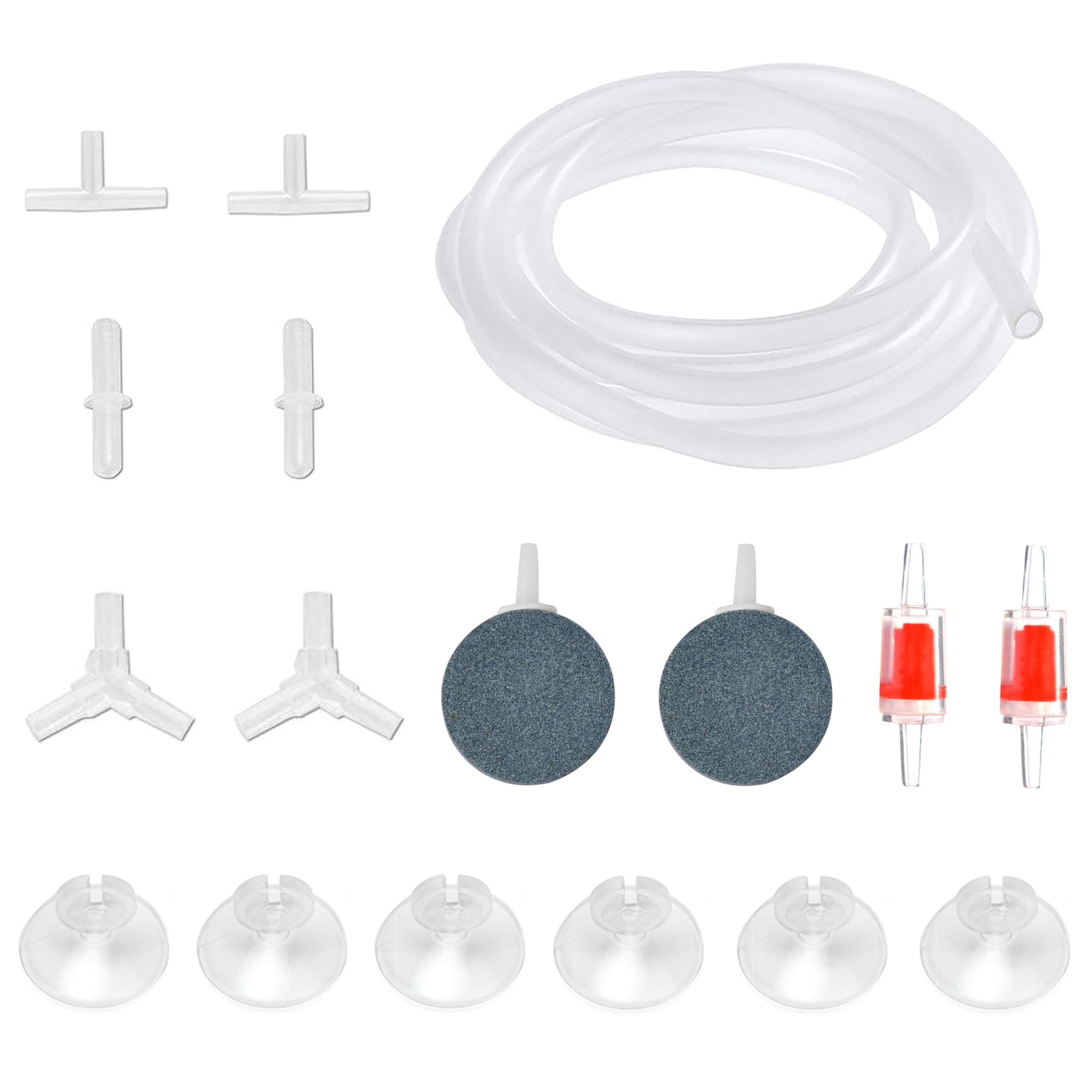 DeKago 15 Feet Airline Tubing Standard Aquarium Air Pump Accessories with Air Stone Disc, Check Valves, Suction Cups and Connectors for Nano Air Pumps